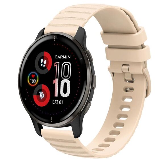 Cinturino per orologio in silicone a tinta unita con motivo a punti ondulati da 20 mm per Garmin Venu 2 Plus (beige)