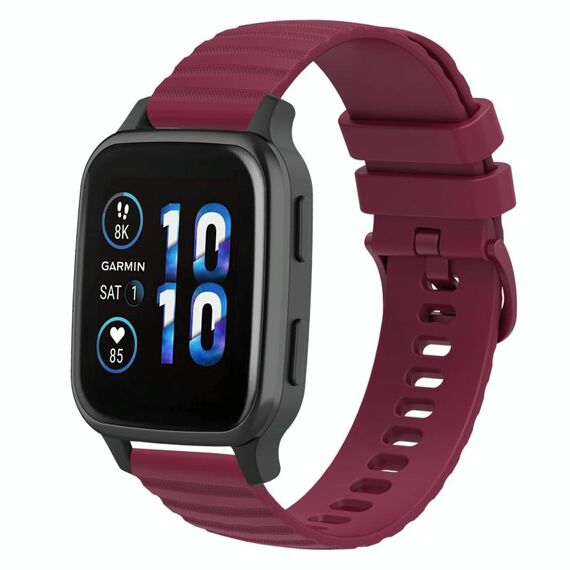 Per Garmin Forerunner Sq2 Cinturino per orologio in silicone a tinta unita con motivo a pois ondulato da 20 mm (rosso vino)