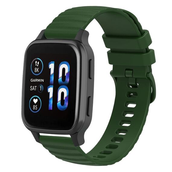 Per Garmin Forerunner Sq2 Cinturino per orologio in silicone tinta unita con motivo a pois ondulato da 20 mm (verde militare)
