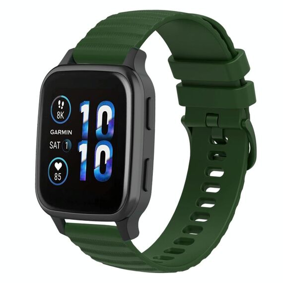 Per Garmin Forerunner Sq2 Music 20mm Cinturino in silicone a tinta unita con motivo a punti ondulati (verde militare)