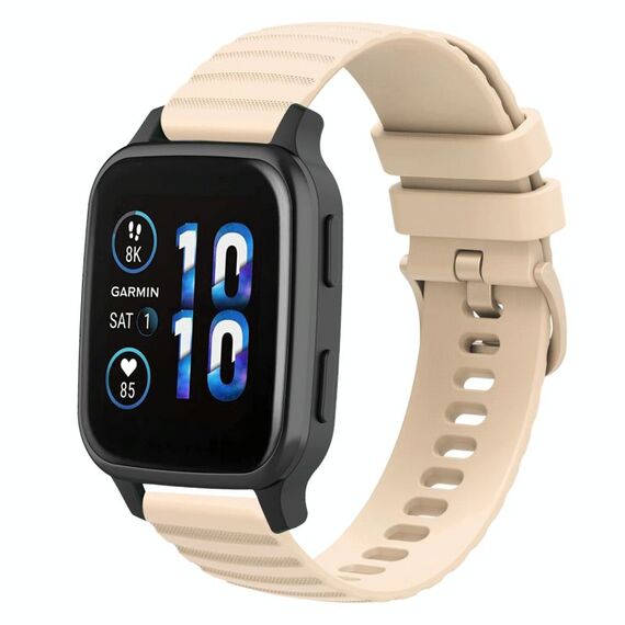 Per Garmin Forerunner Sq2 Music Cinturino per orologio in silicone tinta unita con motivo a pois ondulato da 20 mm (beige)