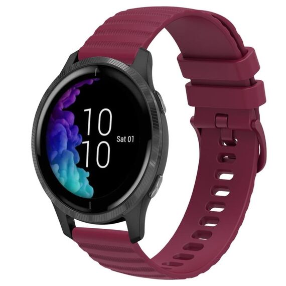Per Garmin Venu cinturino in silicone tinta unita con motivo a punti ondulati da 20 mm (rosso vino)