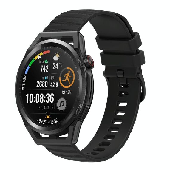 Cinturino per orologio in silicone a tinta unita con motivo a punti ondulati da 22 mm per Huawei Watch GT Runner (nero)