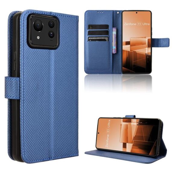 Custodia per telefono in pelle con texture ultra diamante per Asus Zenfone 11 (blu)