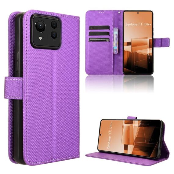 Custodia per telefono in pelle con texture ultra diamante per Asus Zenfone 11 (viola)