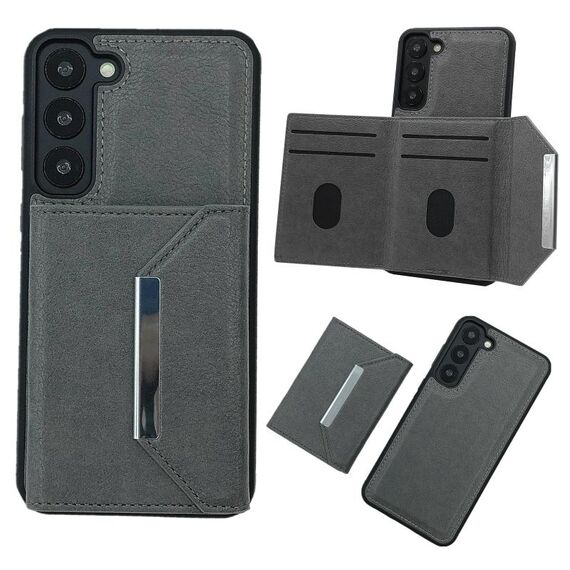 Per Samsung Galaxy S23 5G Custodia per telefono con fibbia in metallo tinta unita con slot per schede (grigio)