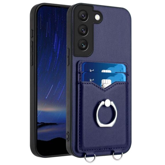 Custodia per telefono con porta carte ad anello per Samsung Galaxy S22+ 5G R20 (blu)