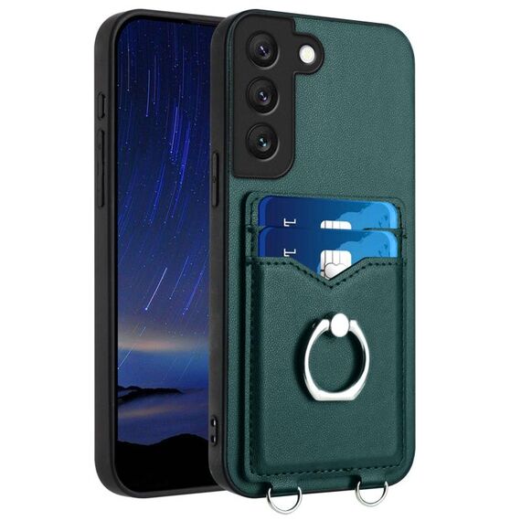 Per Samsung Galaxy S22+ 5G R20 Custodia per telefono con porta carte ad anello (verde)