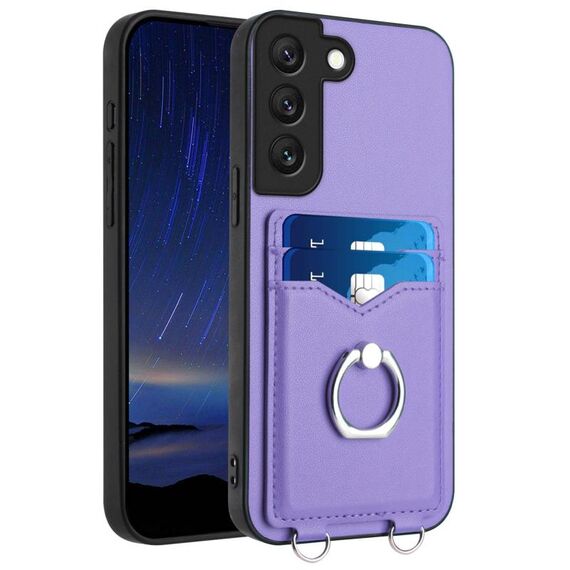 Per Samsung Galaxy S22+ 5G R20 Custodia per telefono con porta carte ad anello (viola)