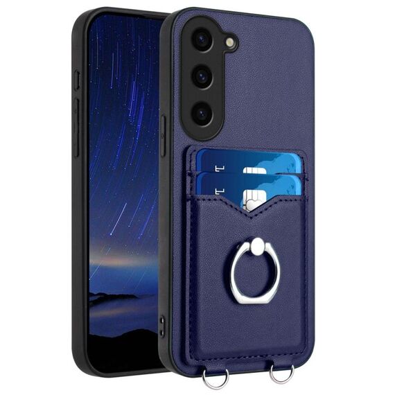 Per Samsung Galaxy S23 FE 5G R20 Custodia per telefono con porta carte ad anello (blu)