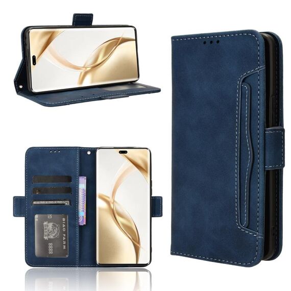 Per Honor 200 Pro 5G Custodia in pelle con texture di vitello e slot per schede (blu)