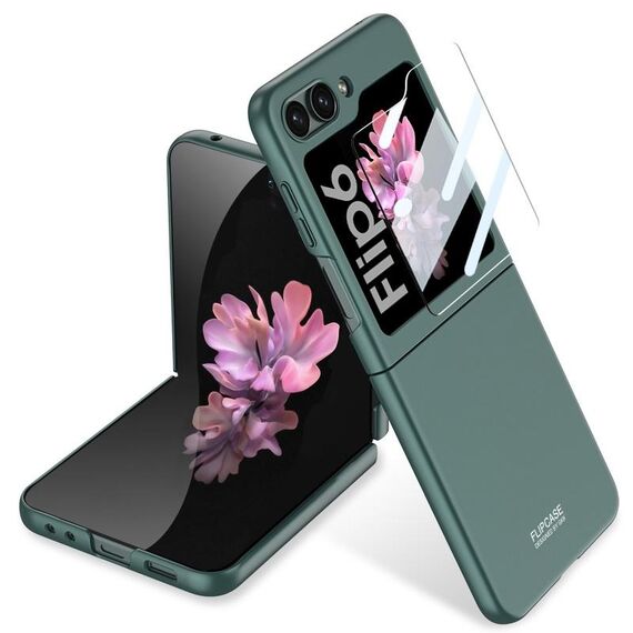 Per Samsung Galaxy Z Flip6 GKK Custodia per telefono ultrasottile a copertura totale con pellicola temperata (verde notte scuro)