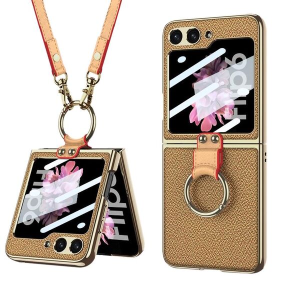 Per Samsung Galaxy Z Flip6 GKK Custodia per telefono in pelle galvanica integrata con anello/cinturino (giallo)