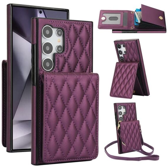Custodia per telefono RFID con tracolla rombica per Samsung Galaxy S24 Ultra 5G YM015 (viola scuro)