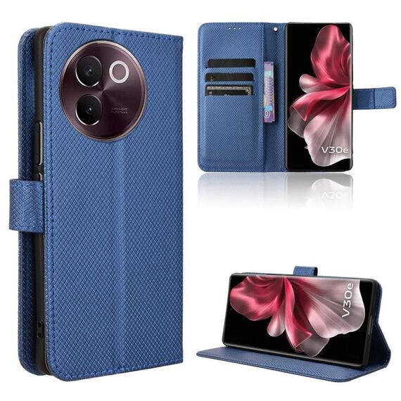 Custodia per telefono in pelle con texture diamante vivo V30e 5G (blu)