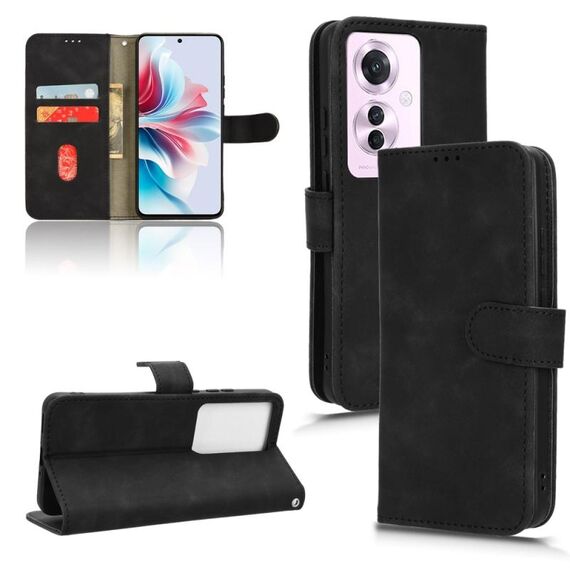 Per OPPO Reno11 PJH110 Custodia per telefono in pelle con vibrazione magnetica Skin Feel (nera)