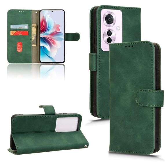 Per OPPO Reno11 PJH110 Custodia per telefono in pelle magnetica con vibrazione della pelle (verde)
