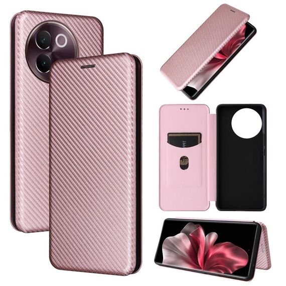 Custodia per cellulare in pelle con texture in fibra di carbonio per vivo V30e (rosa)