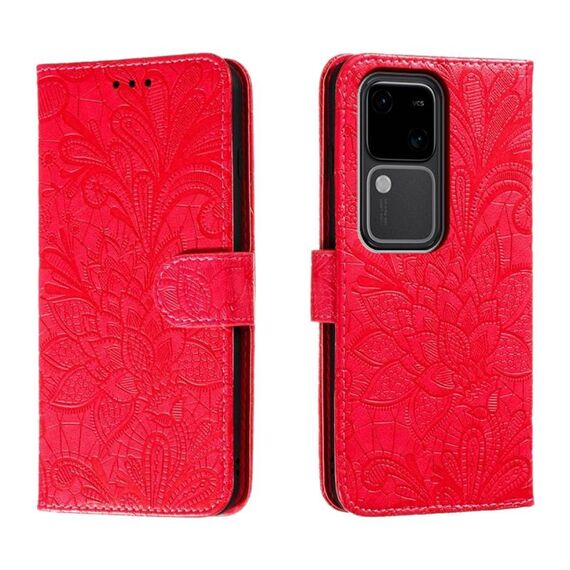 Per vivo S18 Custodia in pelle con stampa a fiori in pizzo (rosso)