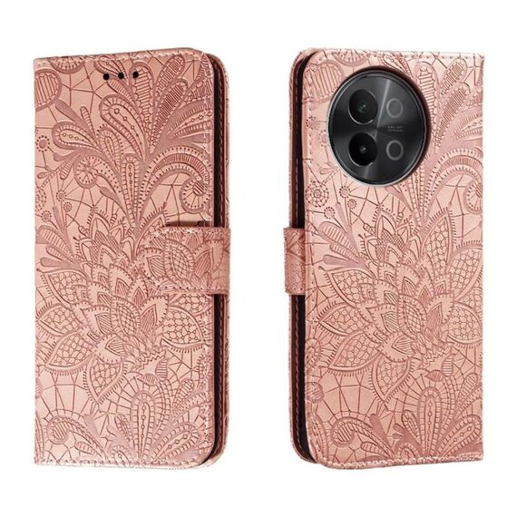 Custodia per telefono in pelle con vibrazione in rilievo con fiore in pizzo per vivo S18E (oro rosa)