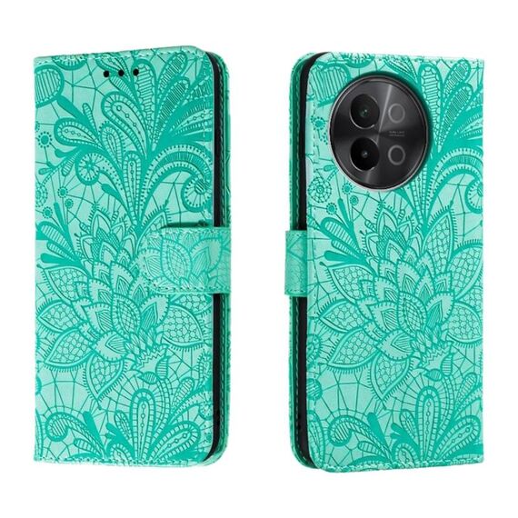 Custodia per cellulare in pelle con vibrazione in rilievo con fiori in pizzo per vivo S18E (verde)