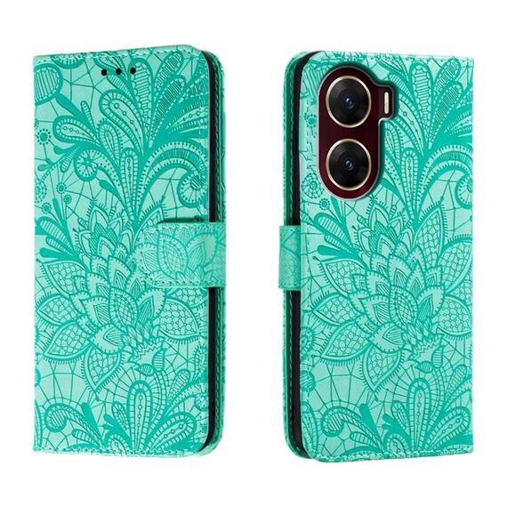 Per vivo V29E Custodia in pelle con stampa a fiori in pizzo (verde)