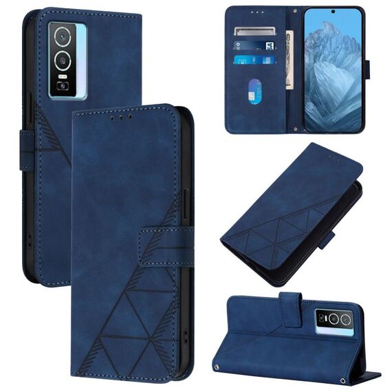 Per vivo Y76 5G Custodia a tracolla in pelle con stampa 3D (blu)