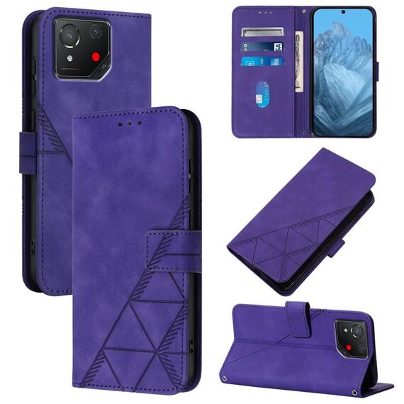 Custodia per cellulare in pelle con custodia a tracolla 3D in rilievo per Asus ROG Phone 8 (viola)