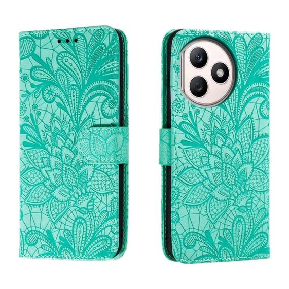 Custodia per cellulare in pelle con vibrazione in rilievo con fiori in pizzo per Honor X50i+ (verde)