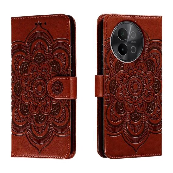 Per vivo S18e Custodia in pelle con motivo a rilievo Sun Mandala (marrone)