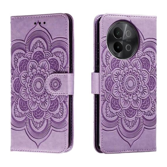 Per vivo S18e Custodia in pelle con motivo a rilievo Sun Mandala (viola)