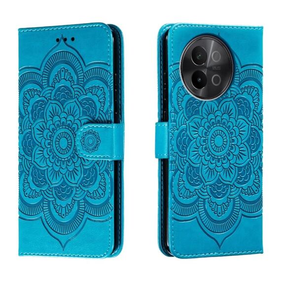 Custodia in pelle per telefono con motivo in rilievo Sun Mandala per vivo S18e (blu)
