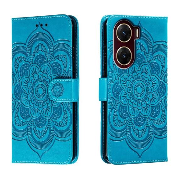 Custodia in pelle per telefono con motivo in rilievo Sun Mandala per vivo V29e (blu)