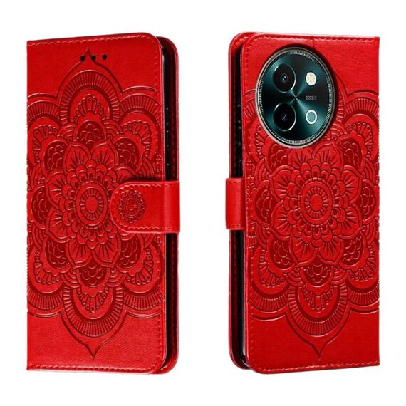 Custodia in pelle per telefono con motivo in rilievo Sun Mandala per vivo Y38 (rosso)