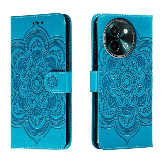 Custodia in pelle per telefono con motivo in rilievo Sun Mandala per vivo Y38 (blu)