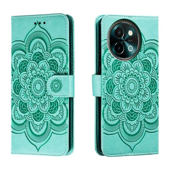 Custodia in pelle per telefono con motivo in rilievo Sun Mandala per vivo Y38 (verde)