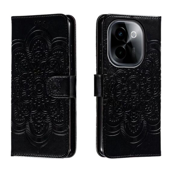 Per vivo Y200 5G Custodia in pelle con motivo a rilievo Sun Mandala (nero)