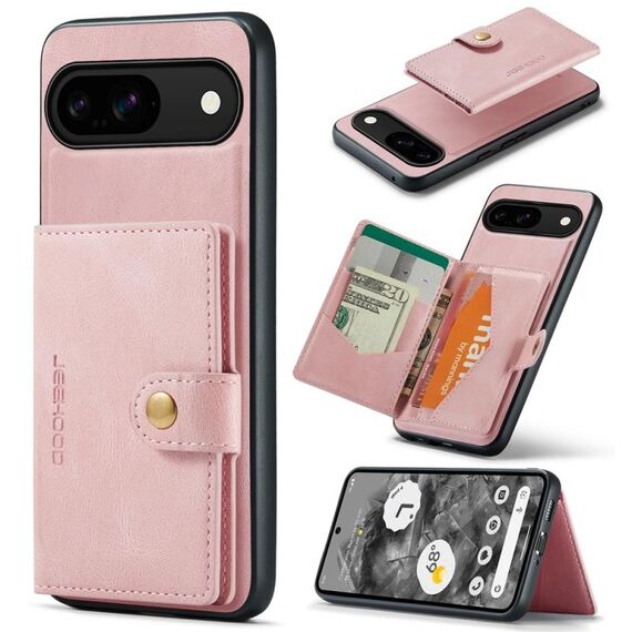 Custodia a portafoglio magnetica retrò staccabile per Google Pixel 9 JEEHOOD J01 (rosa)