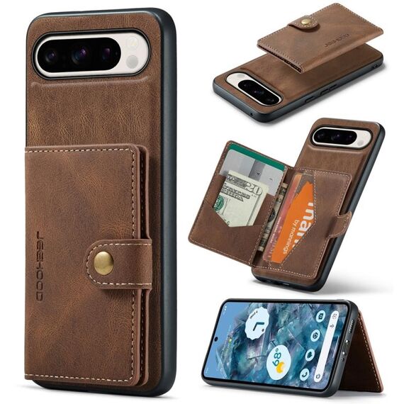 Per Google Pixel 9 Pro JEEHOOD J01 Custodia a portafoglio magnetica retrò staccabile (marrone)