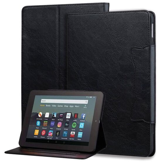Per Amazon Kindle Fire HD 10 2023/2021 Custodia per tablet intelligente in pelle con fibbia a forma di gatto (nera)