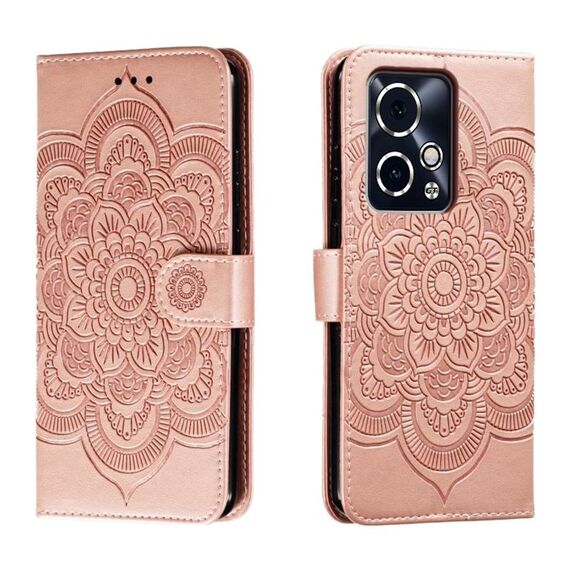 Custodia in pelle per telefono con motivo in rilievo Sun Mandala per Honor 90 GT (oro rosa)