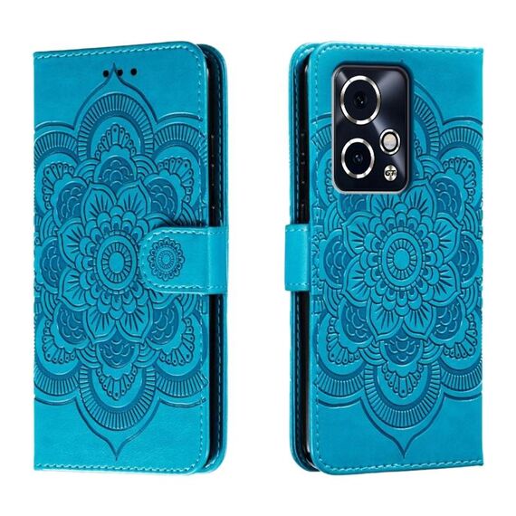 Custodia in pelle per telefono con motivo in rilievo Sun Mandala per Honor 90 GT (blu)