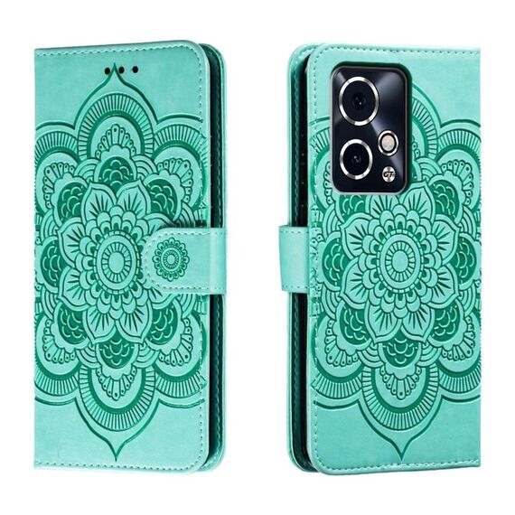 Custodia in pelle per telefono con motivo in rilievo Sun Mandala per Honor 90 GT (verde)