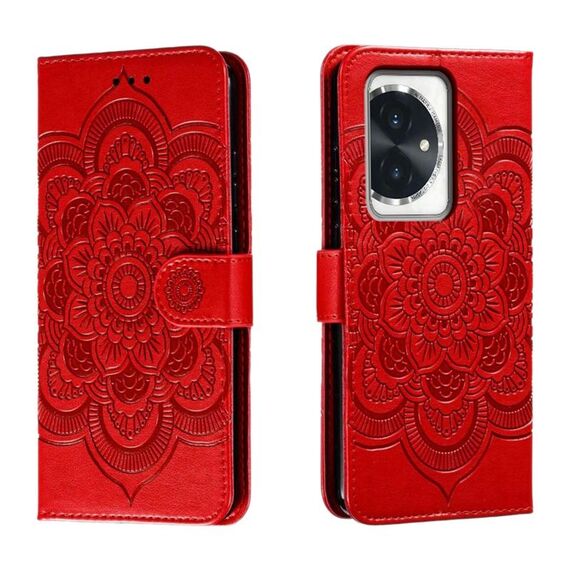 Custodia in pelle per telefono con motivo in rilievo Sun Mandala per Honor 100 (rosso)