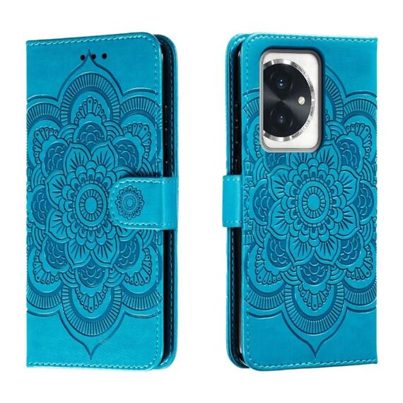 Custodia in pelle per telefono con motivo in rilievo Sun Mandala per Honor 100 (blu)