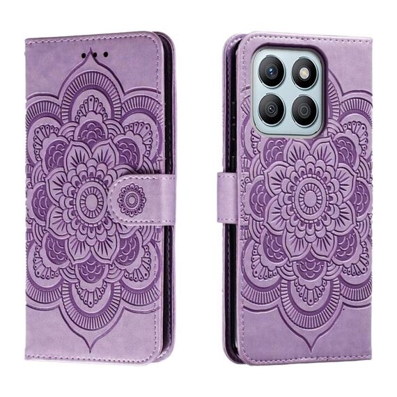 Custodia in pelle per telefono con motivo in rilievo Sun Mandala per Honor X8B (viola)