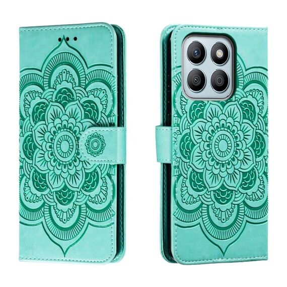 Custodia in pelle per telefono con motivo in rilievo Sun Mandala per Honor X8B (verde)