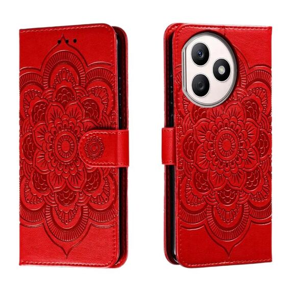 Custodia in pelle per telefono con motivo in rilievo Sun Mandala per Honor X50i+ (rossa)