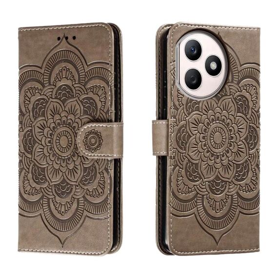 Custodia in pelle per telefono con motivo in rilievo Sun Mandala per Honor X50i+ (grigio)