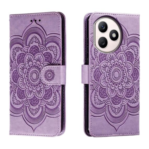 Custodia in pelle per telefono con motivo in rilievo Sun Mandala per Honor X50i+ (viola)